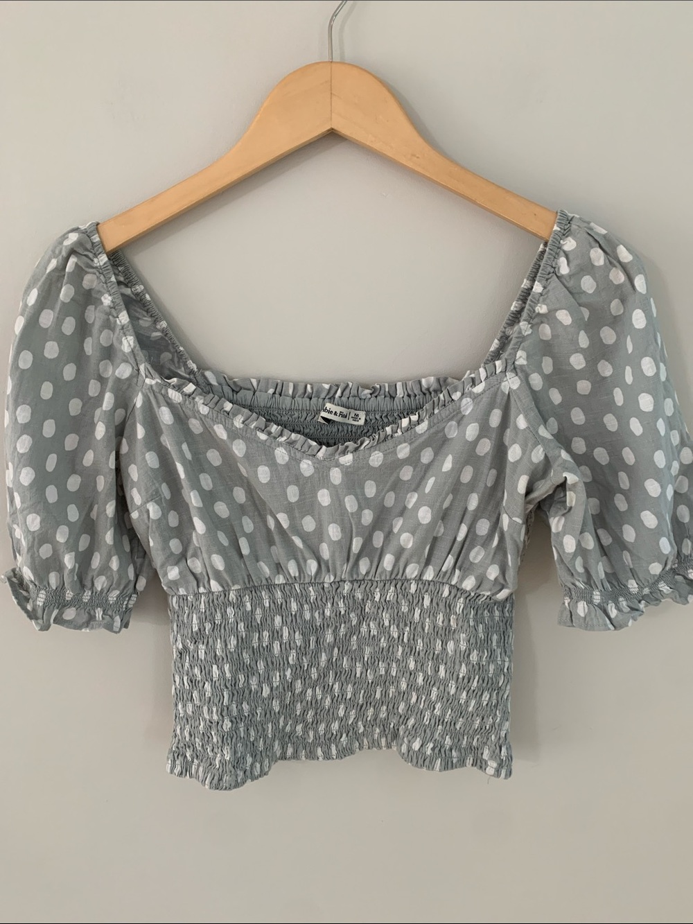 Abercrombie & Fitch Polka Dot Smocked Waist Top Green White Size Medium